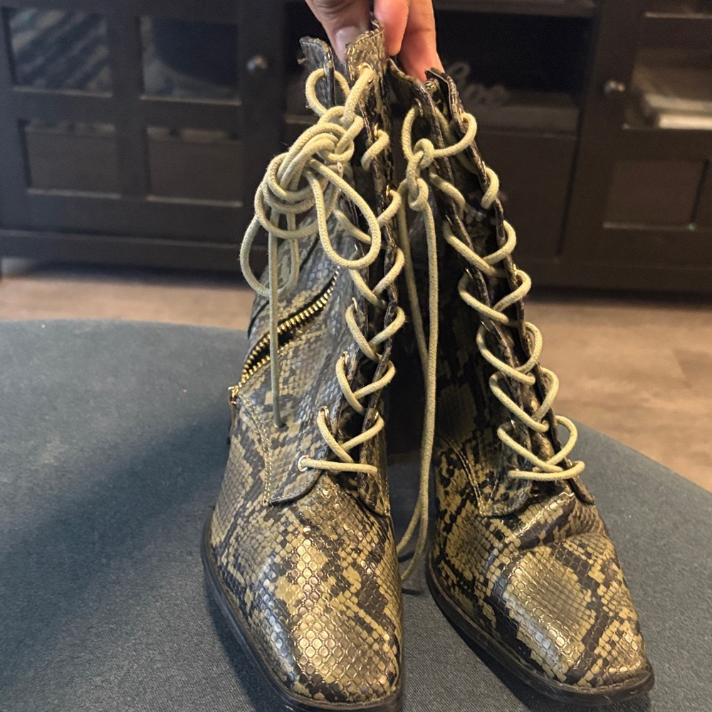 Snakeskin Lace-Up Ankle Boots